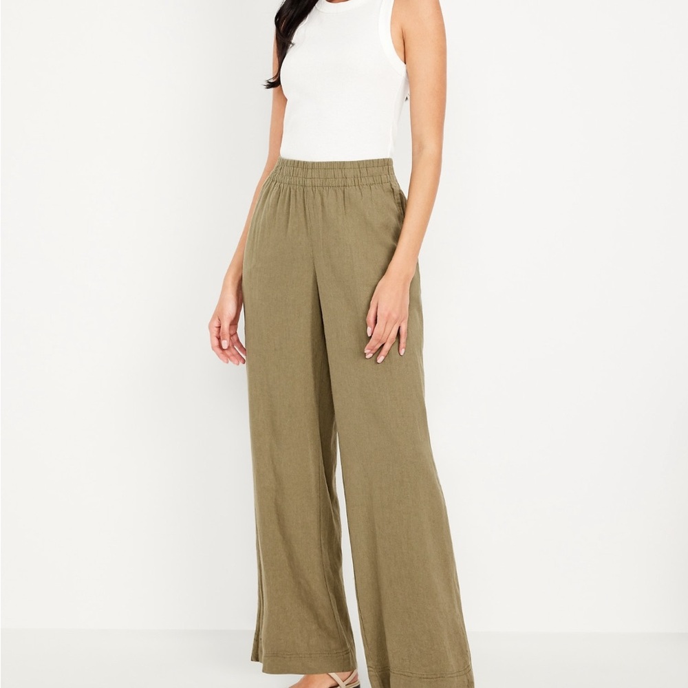 Women's OLD NAVY Olive Wide-Leg Linen Blend Pants Size Large NEW WITH TAGS